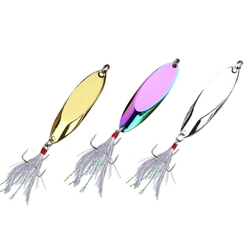 Fishing Lure Spinner - 1pc 2.5 グラム-35 グラム金属スプーンルアーシャープトレブルフック​​フェザーハード餌スパンコール人工餌淡水スピナー釣具