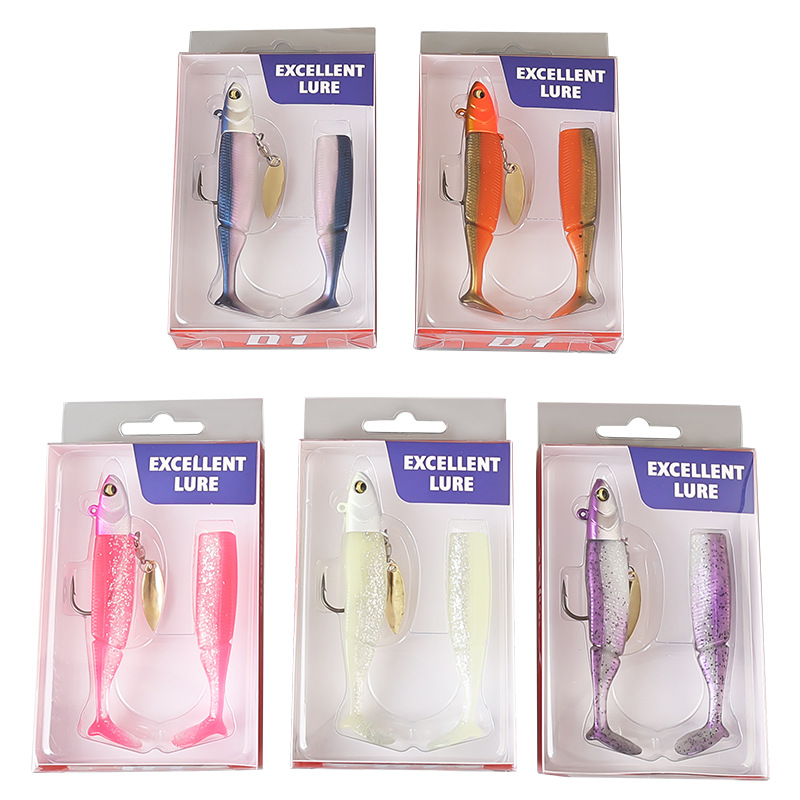 Fishing Lure Blade Bait - 1個入りソフトスイムベイトフィッシングルアーセット、スピナーブレード、シングルフック、スペアテール付き、バス、トラウト、ウォールアイ、淡水、海水用