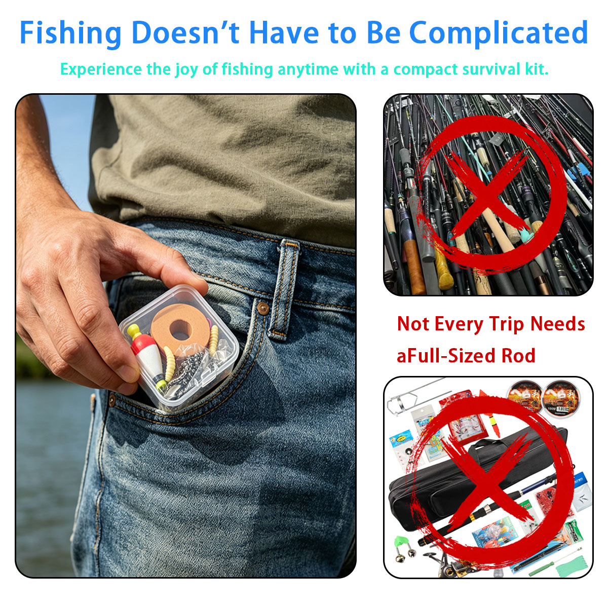 Fishing Lure Box - ポータブル緊急釣り具セット、ポータブル屋外緊急釣りキット（浮き、フック、ルアー、釣り糸、収納ボックス付き）